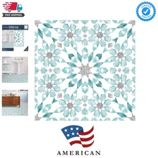 Stylish Blue Patterned Vinyl Floor Tiles - 12x12 Inches, Perfect for Any Space