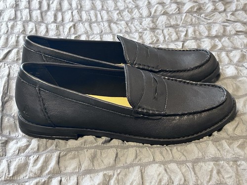 Hush Puppies Damengröße 10 breiter Zaunkönig Penny-Loafer aus schwarzem gepolstertem Leder