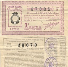 Nationale Lotterie. Ziehung Nr. 22 von 1936. Nummer 07085.