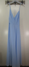 Womens Davids Bridal Formal Maxi Dress Size 14 Blue V Neck Straps Back Zipper