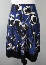 ANN TAYLOR Blue White Black Floral Silk Wool A-Line Skirt Size 4 EUC