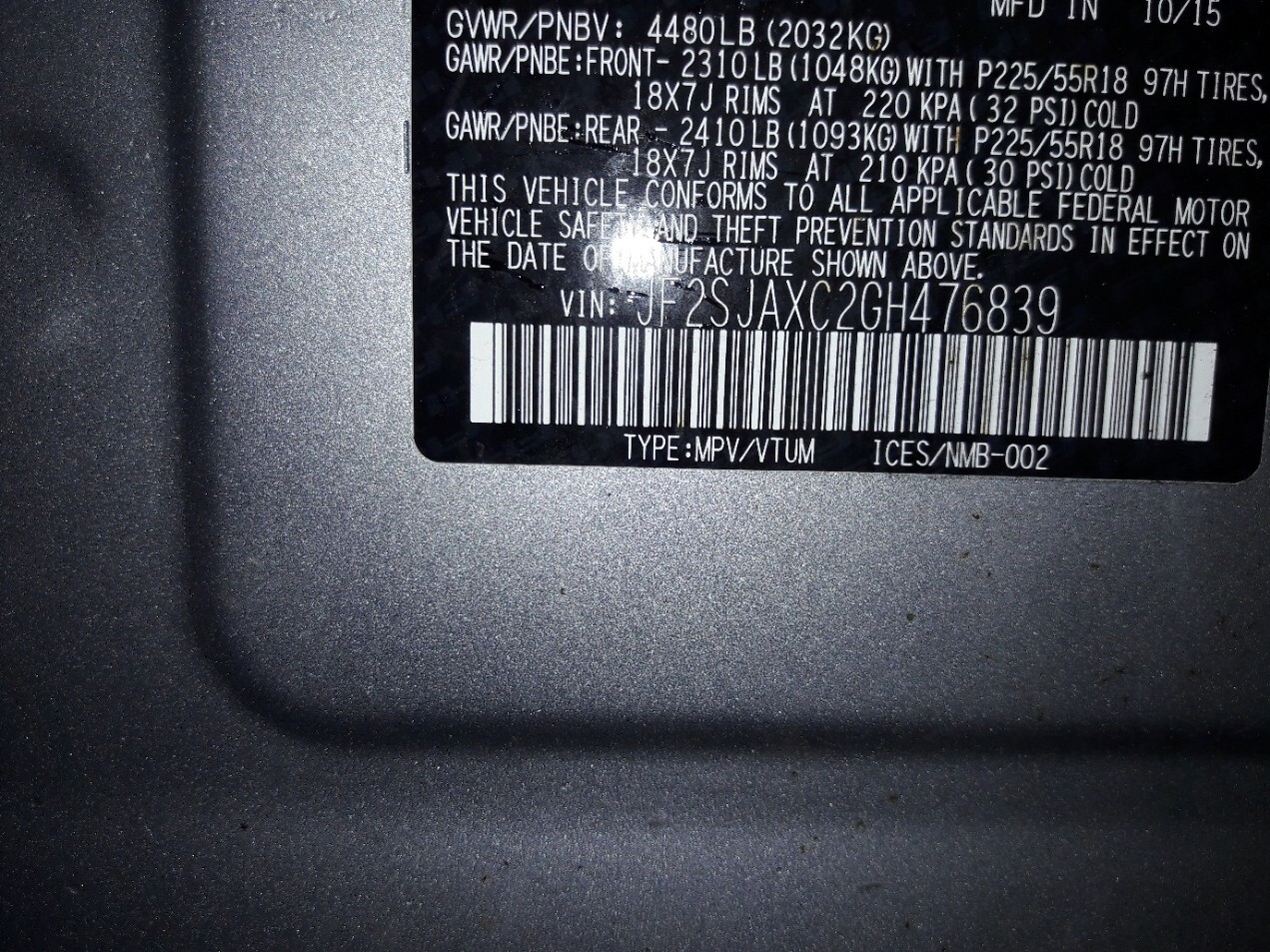 201318 Subaru ForesterImprezaCrosstrek Glove Box Black 66121FJ040VH