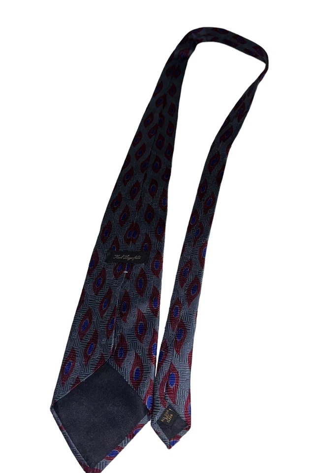 Corbata vintage Karl Lagerfeld 100 % seda azul rojo forma pluma hecha en EE. UU. Foto 3 de 4