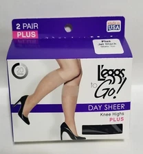 LOT OF 3. LEGGS TO GO!DAY SHEER.KNEE HIGH PLUS. SIZE PLUS COLOR JET BLACK 