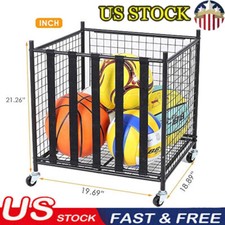 Garage Sports Rolling Cart Equipment Organizer W/ Basket Hooks Playgroup Gym Hot