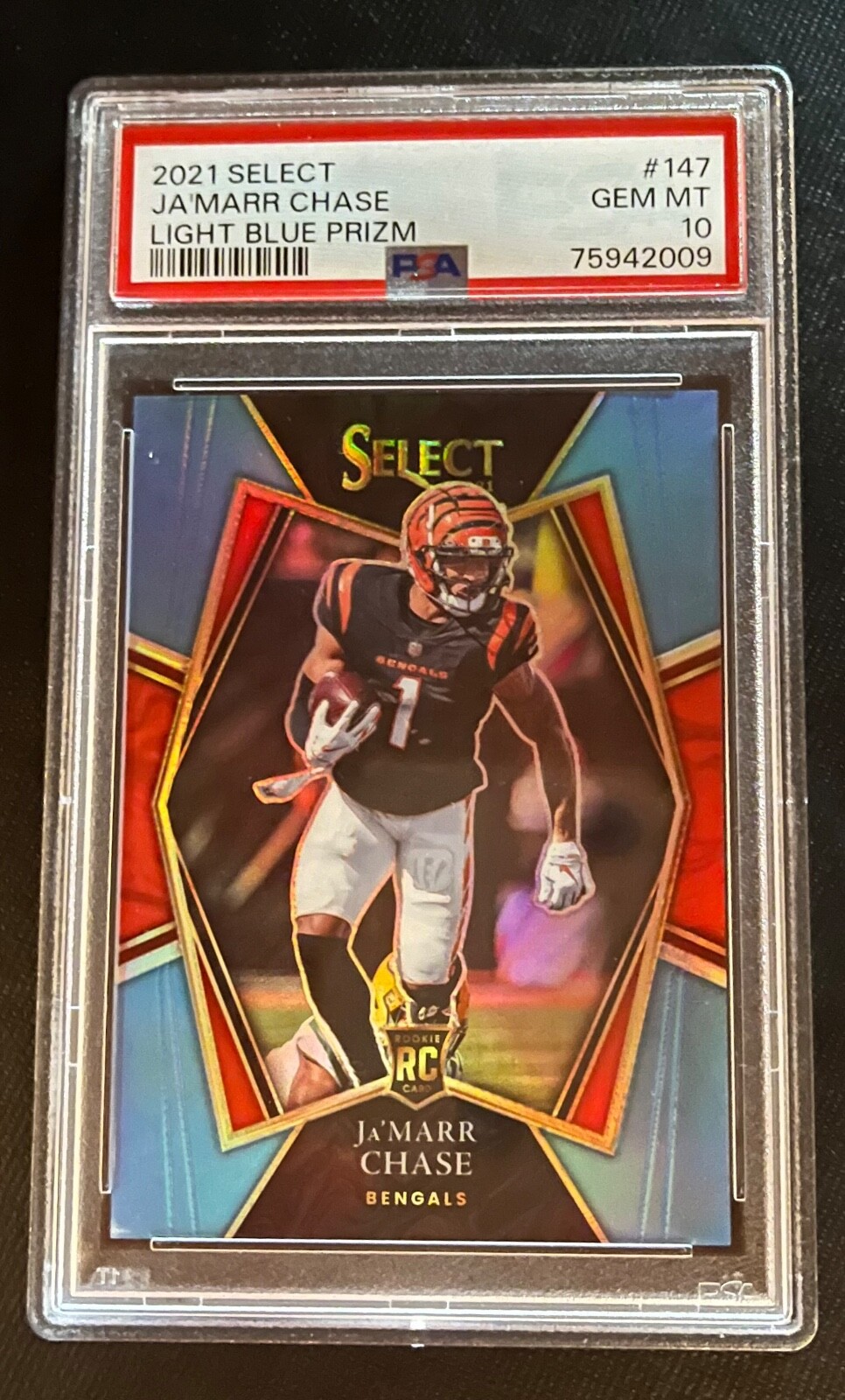 2021 Select Light Blue Prizm 16/99 Ja'Marr Chase Rookie Bengals #147 PSA 10