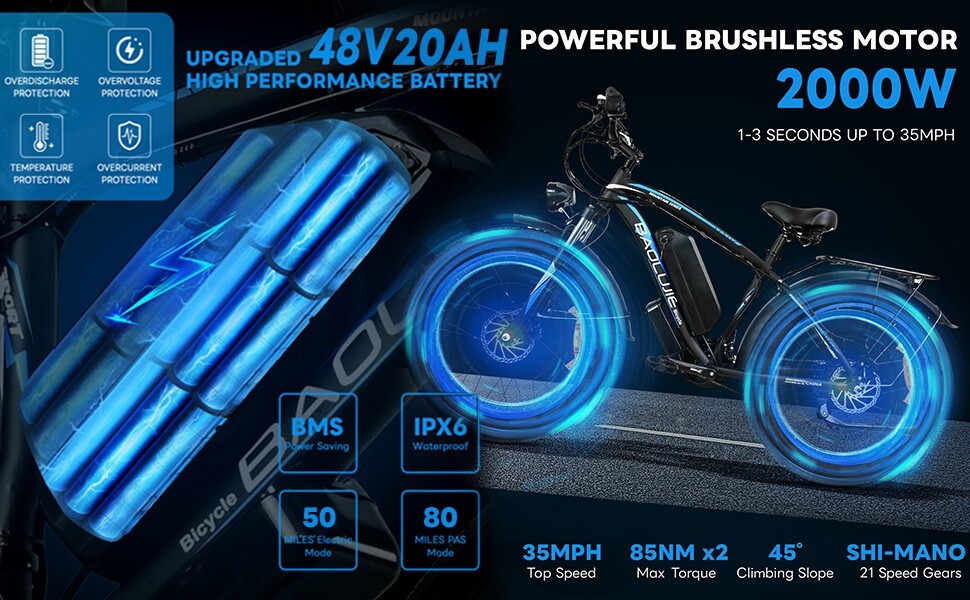 COJMOYOV 2000W electric bike with 20Ah Battery 26"Fat Tires Locks