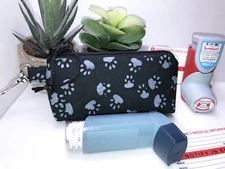Paw Print Asthma Inhaler Case Holder, Clip-on Inhaler Zipper Pouch