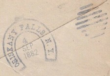 HORSESHOE - FANCY CANCEL Oriskany Falls NY - NICE STRIKE on 1882 Cover - RARE !!