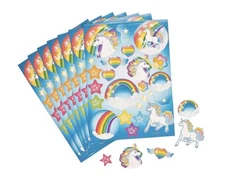 12 Unicorn Sticker Sheets Rainbow Toys Prizes Kid's Birthday Party Favors 