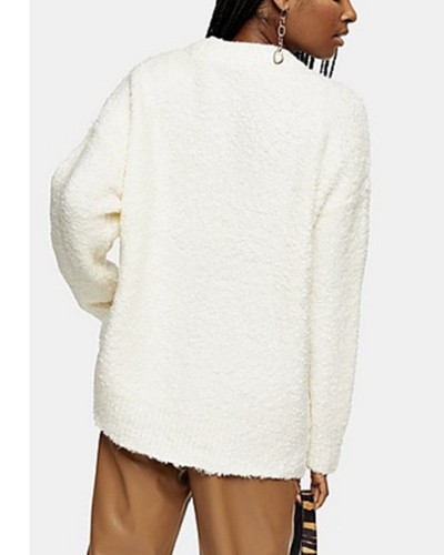 Topshop New Longline Sweater Top Mock Neck Boucle Ivory Knit Soft Pullover XS - Picture 3 of 5