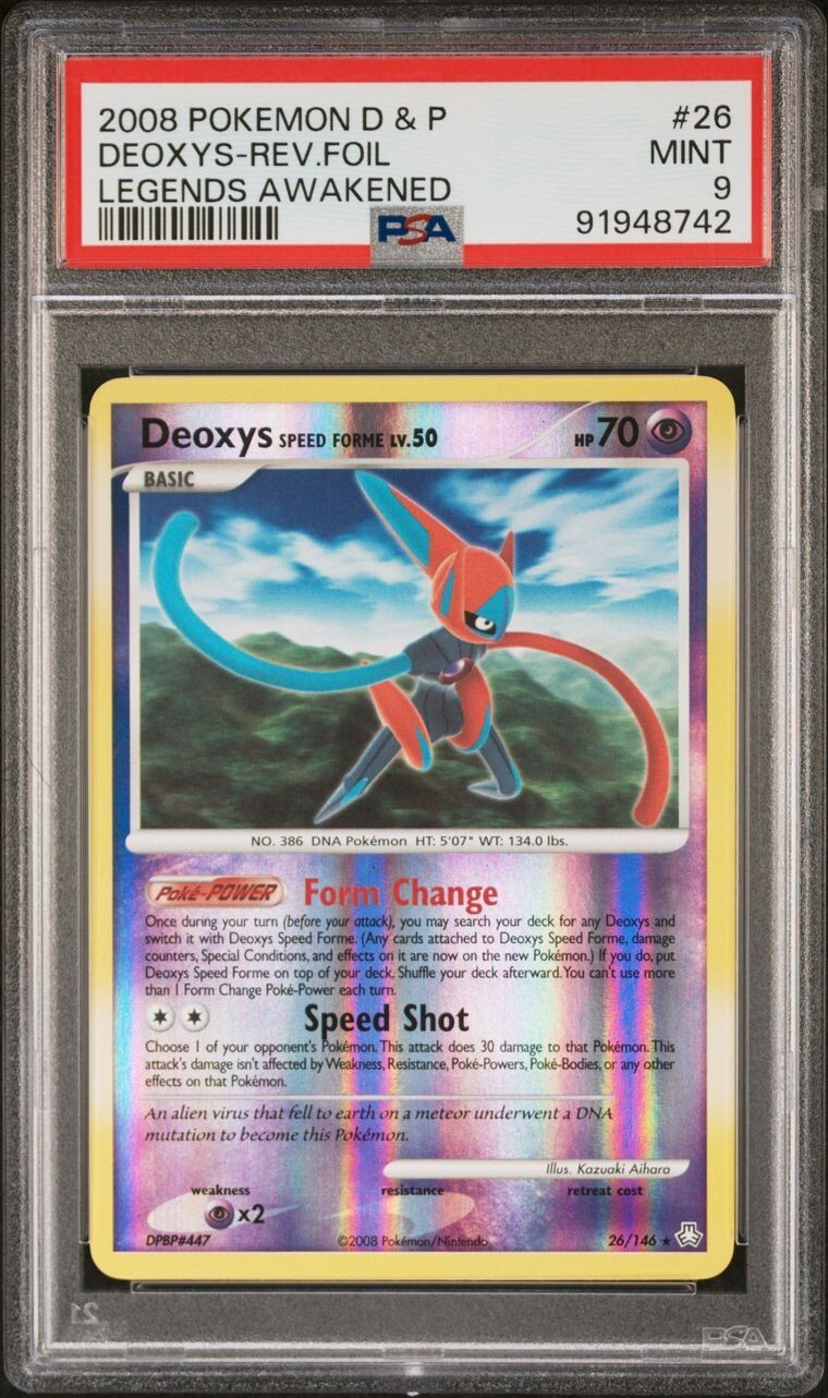 PSA 9 Mint Deoxys Reverse Holo 26/146 D&P Legends Awakened Pokemon Card 2008