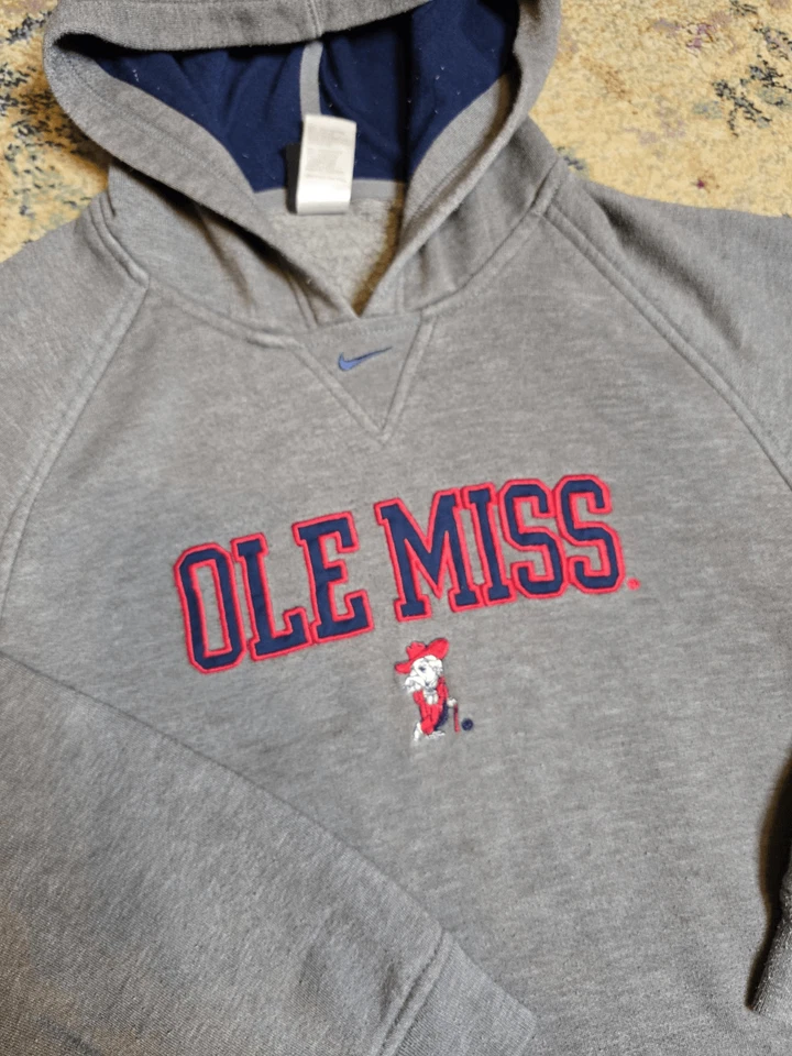 Vintage Y2k Ole Miss Rebels Center Swoosh Pullover Hoodie Nike Youth XL Gray - Image 2 of 4