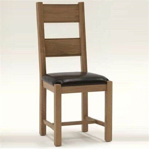 Solid Oak & Brown Faux Leather Dining Chair W46cm x D52cm x H105cm CAPRICE