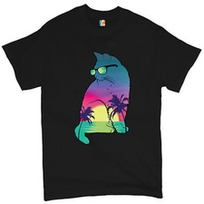 Neon Cat in Sunglasses T-shirt Tropic Kitten Summer Beach Kitty Men's Tee