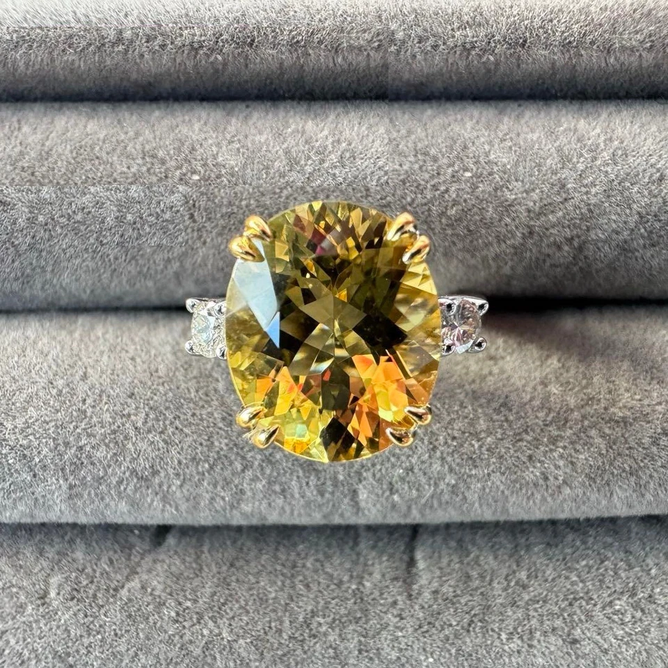 Anillo de berilo amarillo natural (heliodoro) de 3,83 quilates diamante de 0,2 quilates 18 k en peso usado: 5,5 Reino Unido: K NUEVO Foto 2 de 4
