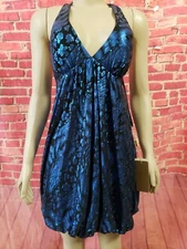 Aspeed Women's Halter Neckline Jersey Royal  blue Bubbled hem Dress Size S NEW