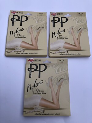 3X Pretty Polly Nylons Gloss SHAPER TIGHTS 10 denier NUDE MEDIUM/SMALL