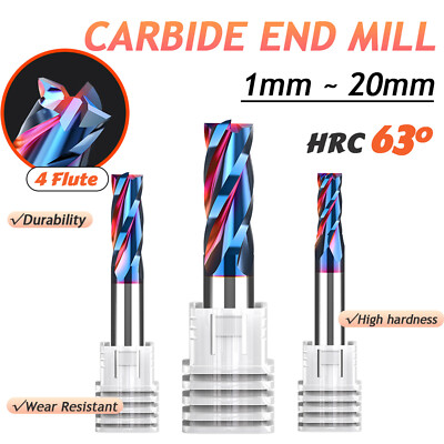 Solid Carbide End Mill 4 Flute nAco Coated HRC 63 Size：20mm x 100mm（2pcs）