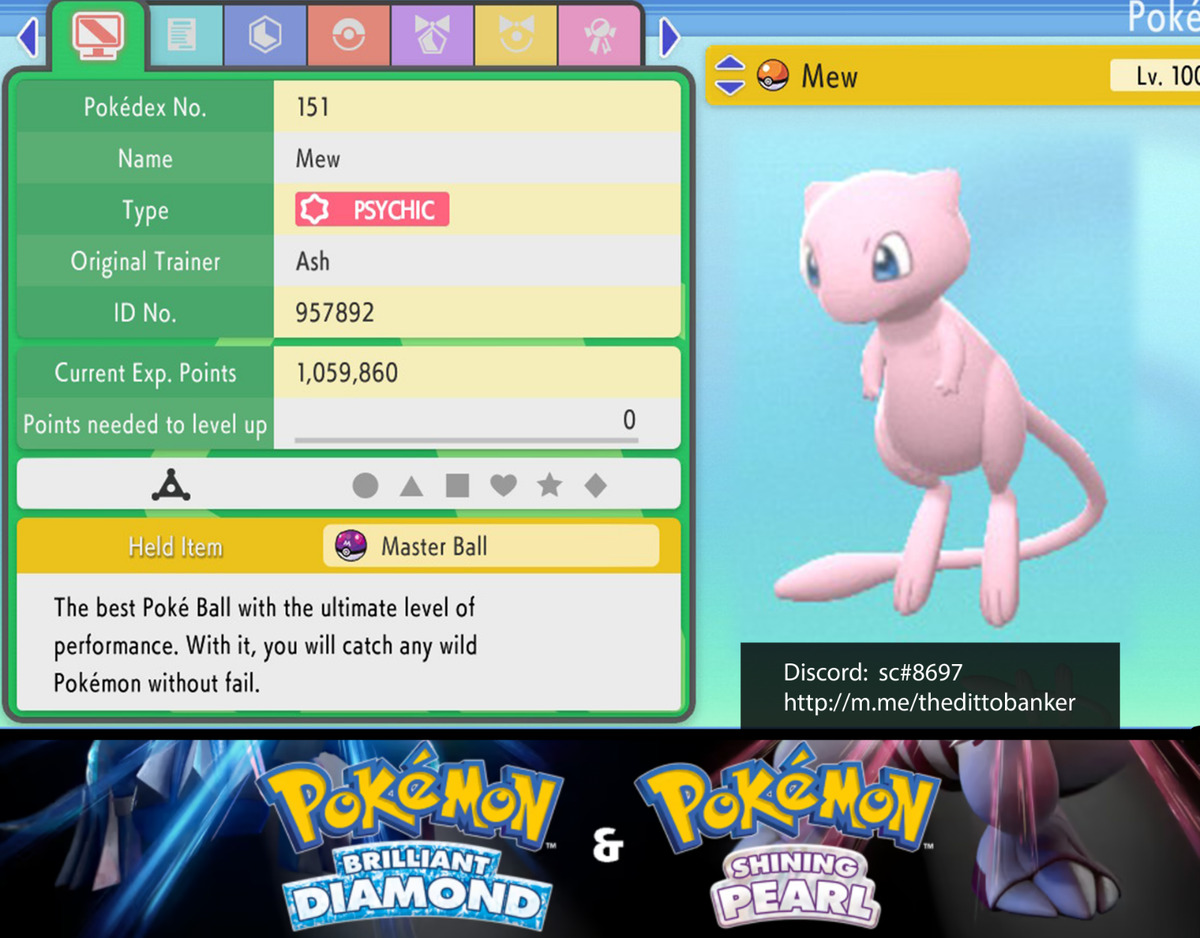 💎Pokemon Brilliant Diamond/Shining Pearl MEW LEGENDARY Non-Shiny Timid 6IV  45496596583