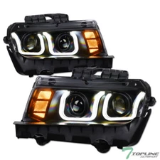Topline For 2014-2015 Camaro LED U-Bar Halo Projector Headlights - Matte Black