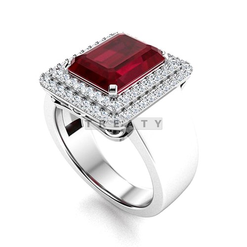 Ruby Emerald Cut Gemstone With 925 Sterling Silver Ring For Men's #102 - Picture 4 of 6