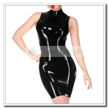 Latex Dress Short Length Around Neck Sleeveless Back Zip Customized 0.4mm D89