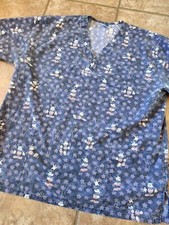 Vintage Disney Scrub Top Large Blue Patriotic Holiday 4th Of July American Flag