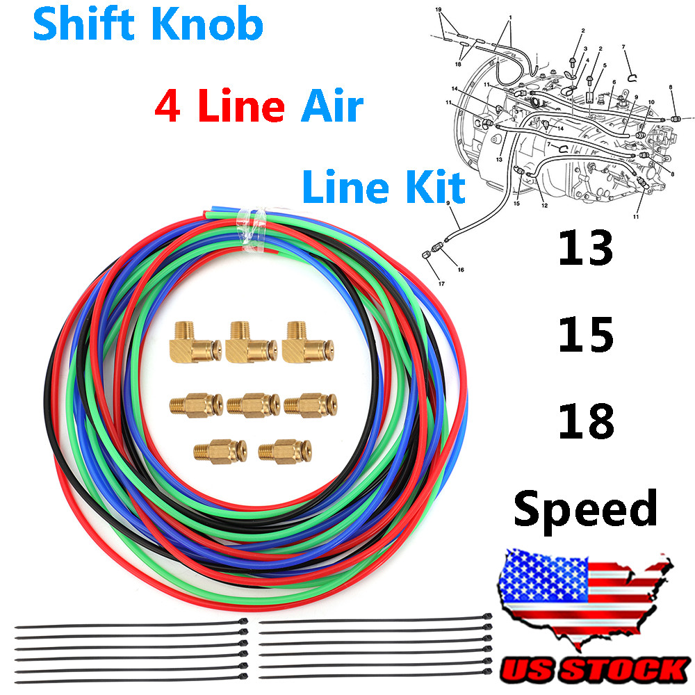 Foruly 13/15/18 Eaton Fuller Transmission Air Line Kit, 4 New 12" 5/32 Air Lines With Shift Knobs & Push-in Fittings - Foto 8