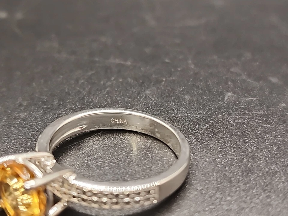 Anel solitário corte redondo 1,92 ctw citrino ródio sobre 925 tamanho 7 - Imagem 2 de 4