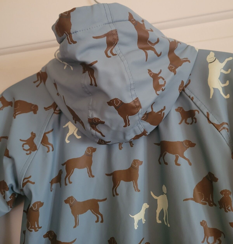 HATLEY CHILDS RAINCOAT WITH HOOD LINED LIGHT BLUE LABRADOR DOG PATTERN SIZE 6 - Picture 6 of 16