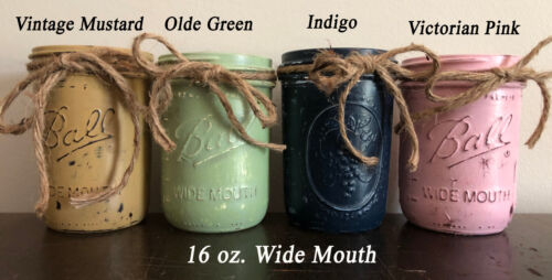 Hand Painted Distressed Ball Mason Jar Farmhouse - Choice of 3 sizes & 10 colors - Picture 4 of 8