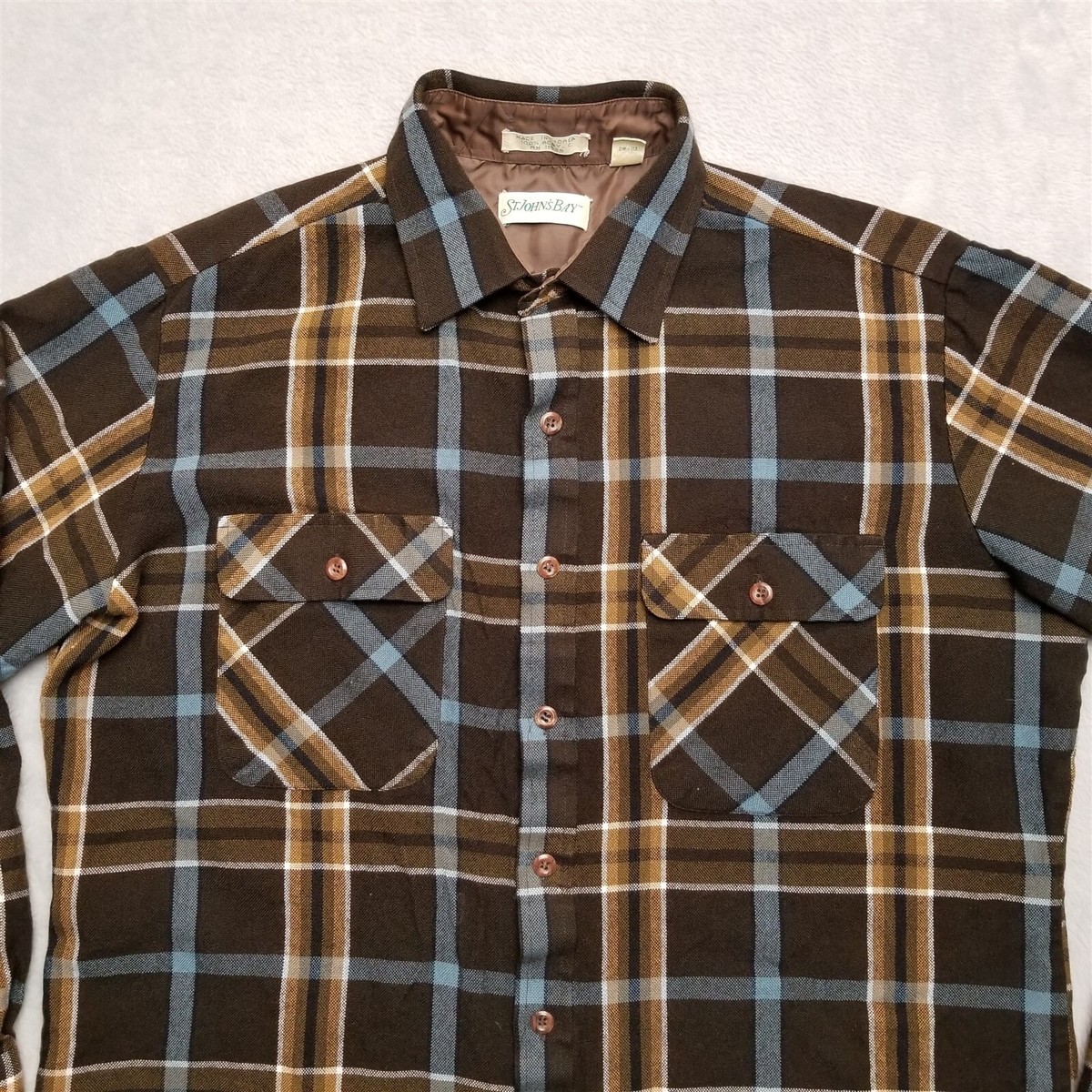 Vintage St Johns Bay Flannel Shirt Men Large Brown Blue Vintage St Johns Bay Flannel Shirt Men Large Brown Blue