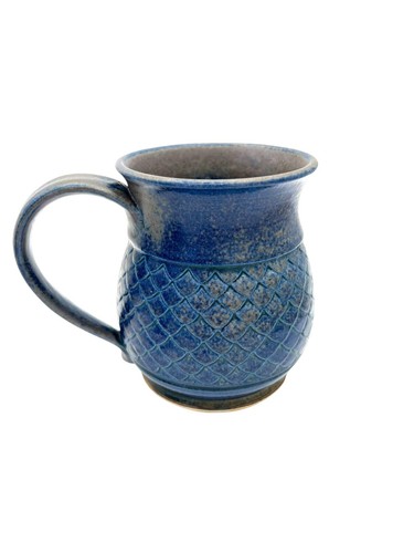 Studio Art Pottery Mug Blue Aqua Mermaid Scales Signed Pickenpaugh Handmade - Picture 4 of 9