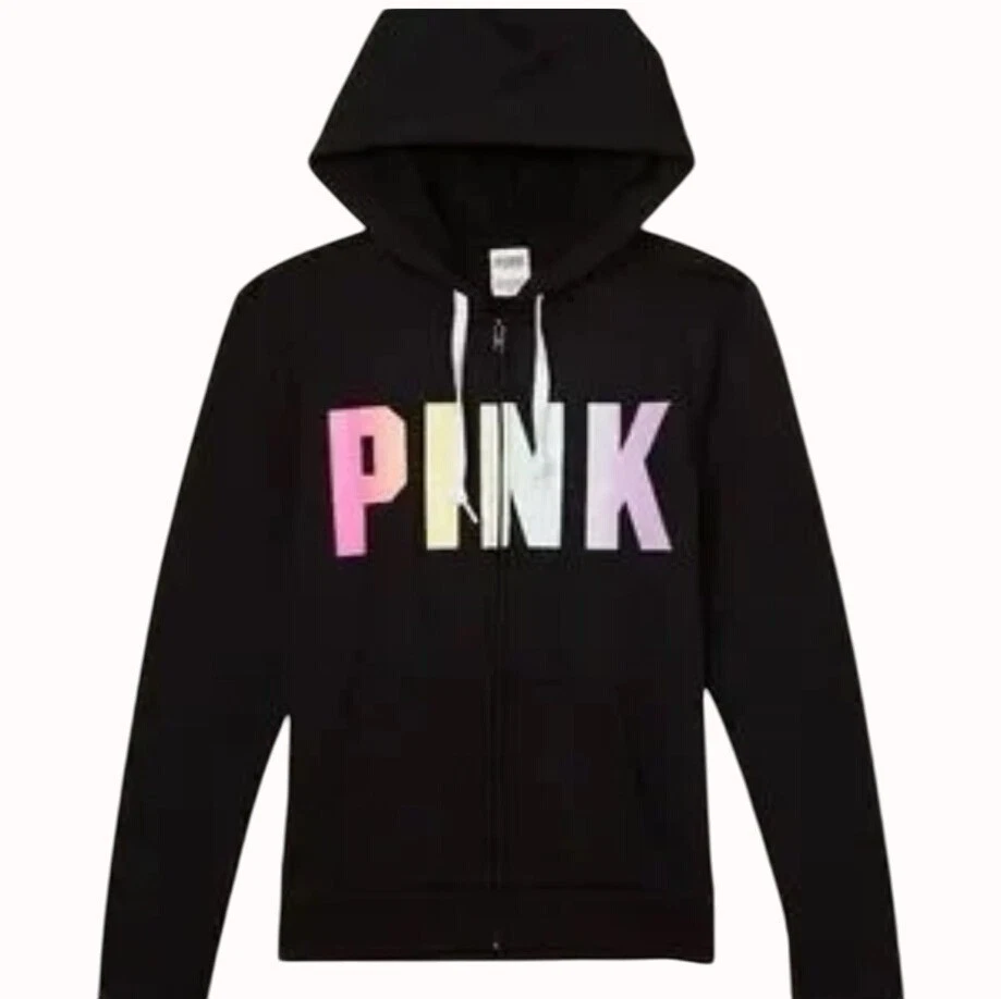 UNDERCOVER Giacca con cappuccio rosa Victorias Secret nera taglia XL lettere arcobaleno zip spellout