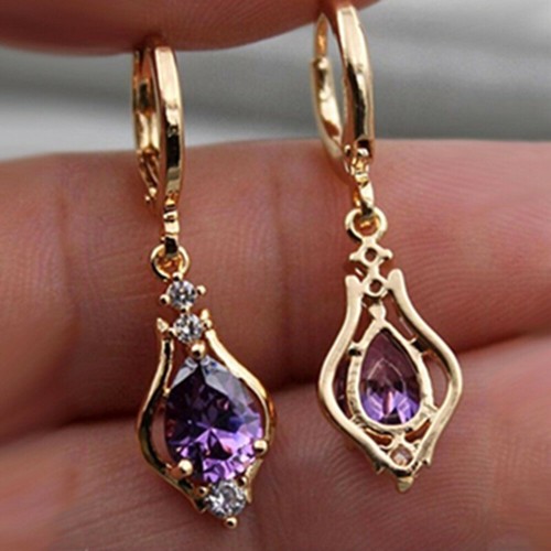 A Pair/set 6 Colors 18k Yellow Gold Plated Drop Earrings for Women CZ Earrings - Picture 11 of 17