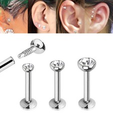 5 pcs 16G CLEAR 2MM CZ MONROE LABRET LIP RING BODY PIERCING INTERNALLY THREADED