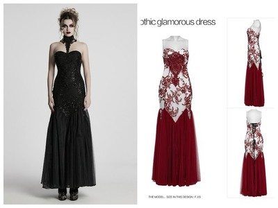 Punk Rave Women Gothic Punk Glamorous Sequin Floral Lace Mermaid Party Dress