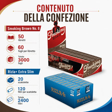 Cartine Smoking Marroni Corte 50 Libretti + Rizla Filtri Ultra Slim Originali