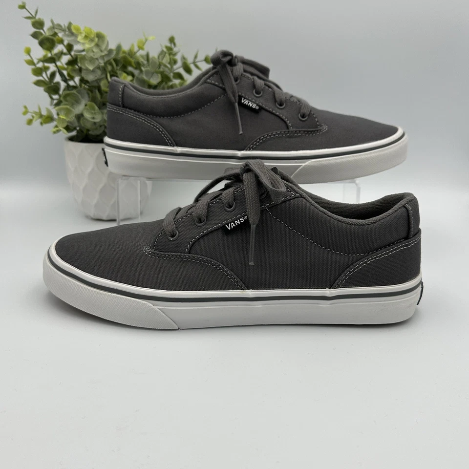Vans Niños Clásico Gris Blanco Lona Con Cordones Tenis Zapatos Talla 7Y Foto 2 de 4