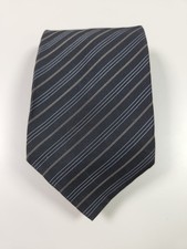 Perry Ellis Portfolio Tie Black And Tan Striped Microprint Made In The USA