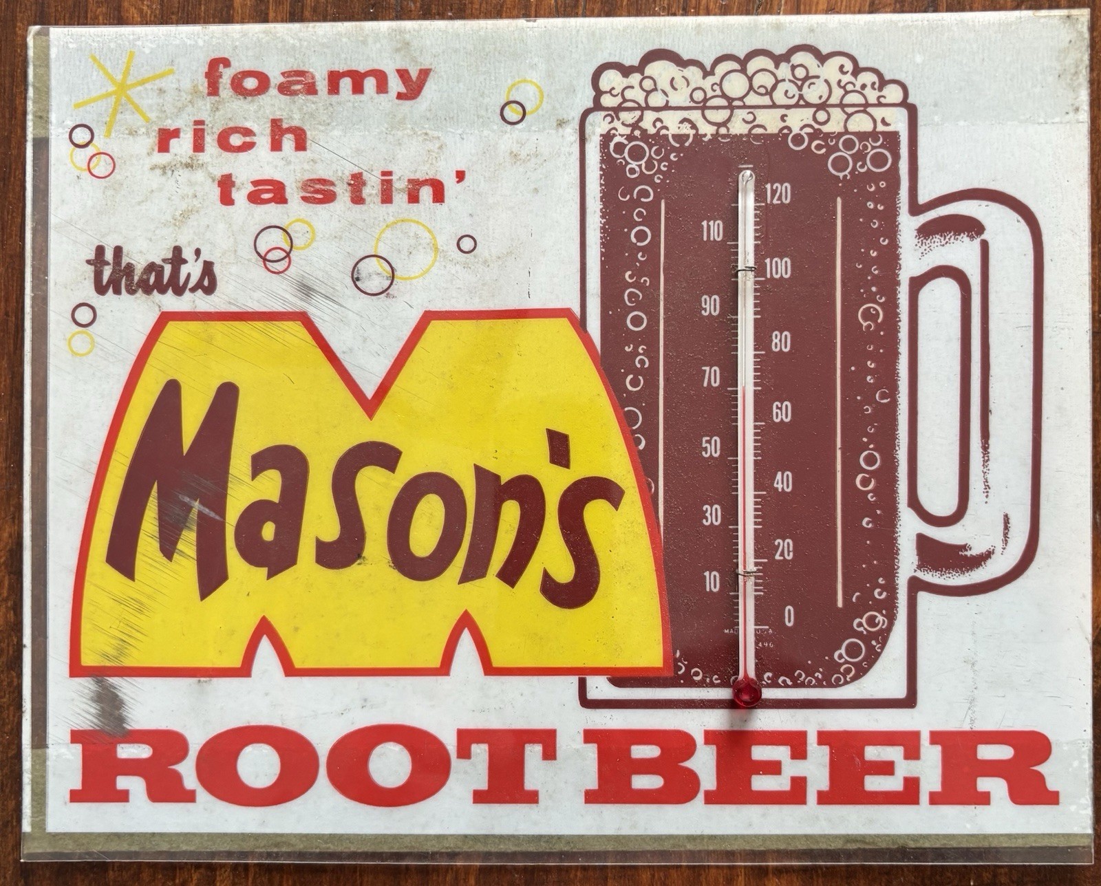 VINTAGE 1960's Mason's Root Beer Soda Thermometer Advertising sign Keyser WV