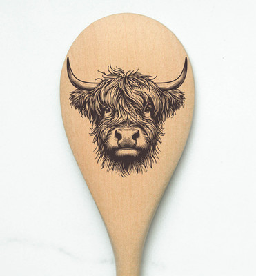 Highland Cow Heilan Hairy Coo Scottish Shaggy Cow Farm Wooden Cooking Spoon Kitc