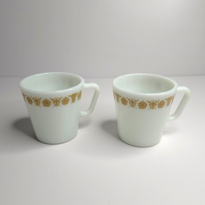 Set of Two PYREX 1410 Corning Corelle Butterfly Gold Coffee Mug Cup Vintage