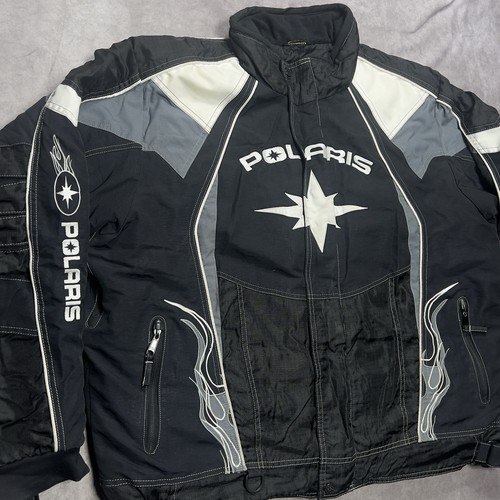 VTG Pure Polaris Velocity Snowmobile Jacket Mens XL Black Flames Y2K No Zip Pull