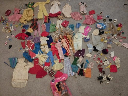 Huge Lot Handmade Vintage Barbie Clothes, Accessories & 4 Dolls