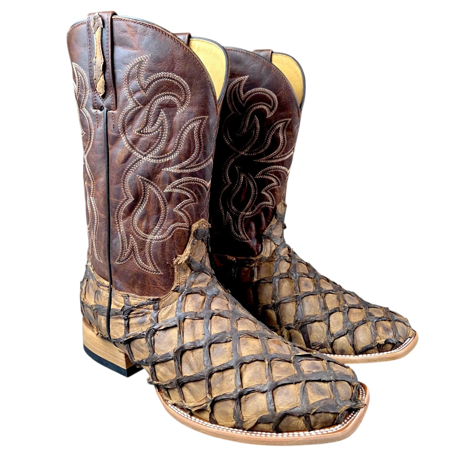 Cody James Genuine Exotic Pirarucu Fish Western Boots Brown Men's Size 14 EE