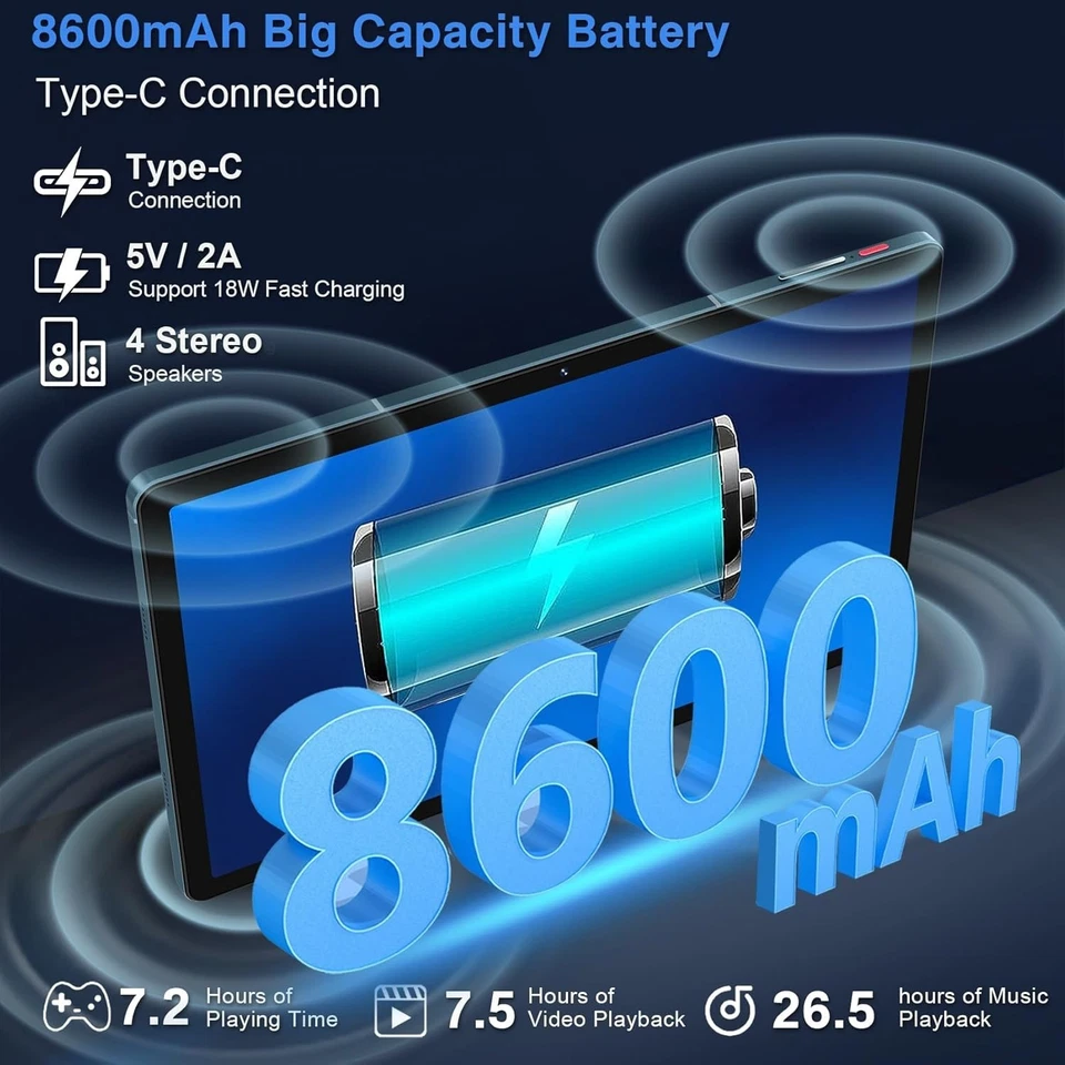 Tablet 11" Android 16GB+256GB(TF 1TB) 2K FHD Octa-Core 5MP+13MP+2MP 5G Wi-Fi Blu - Immagine 3 di 4