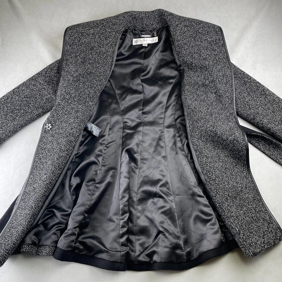 Trina Turk Tweed Wool Wrap Jami Coat Womens Size 2 Belted Old Money Chic Elegant - Image 4 of 4