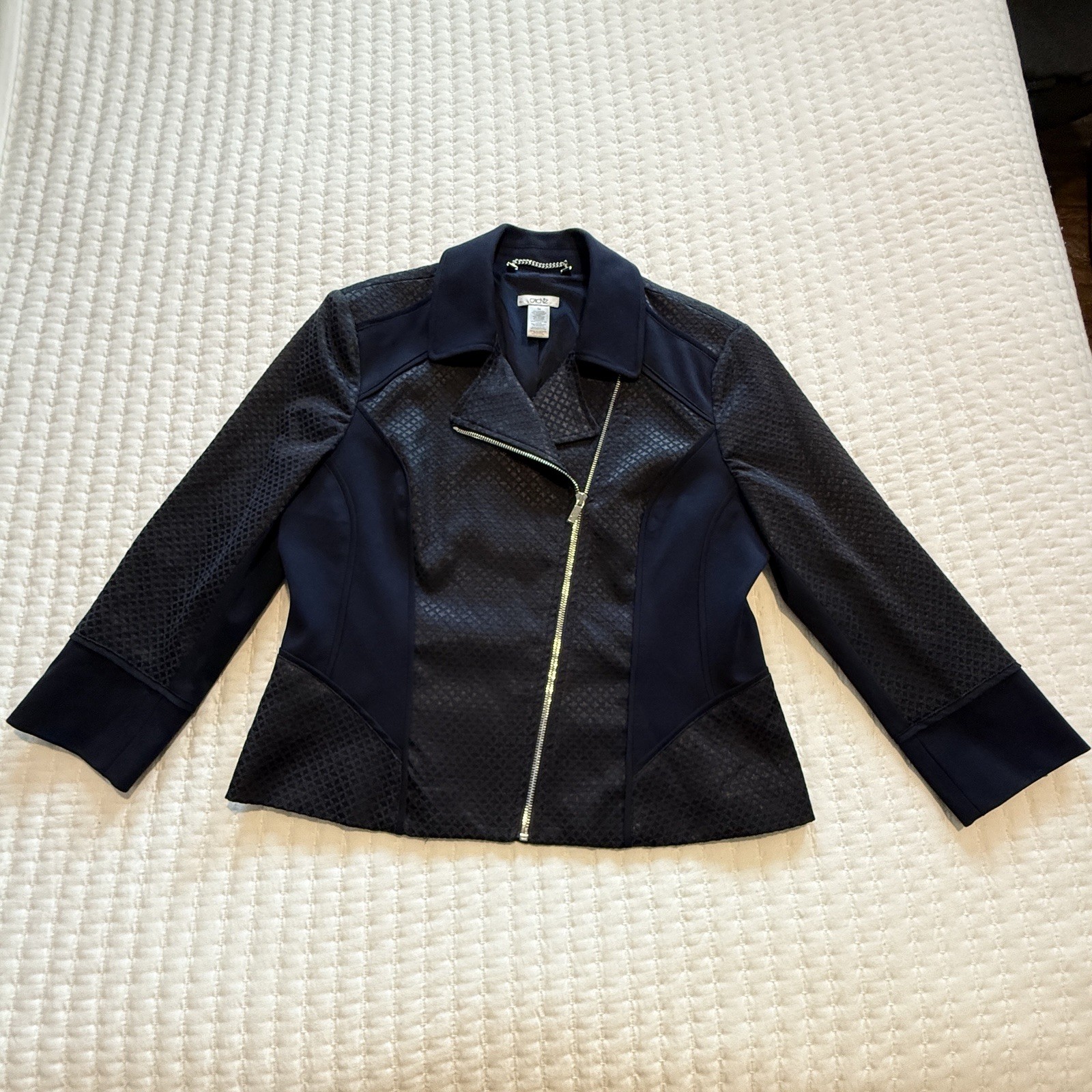 Cache Dark Blue Textured Classy Collared Moto Sty… - image 1